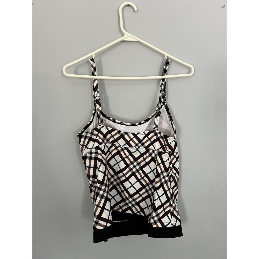 Tropical Honey Tankini Swim Top Womens 12 Brown White Black Plaid Padded Cups - Picture 2 of 9